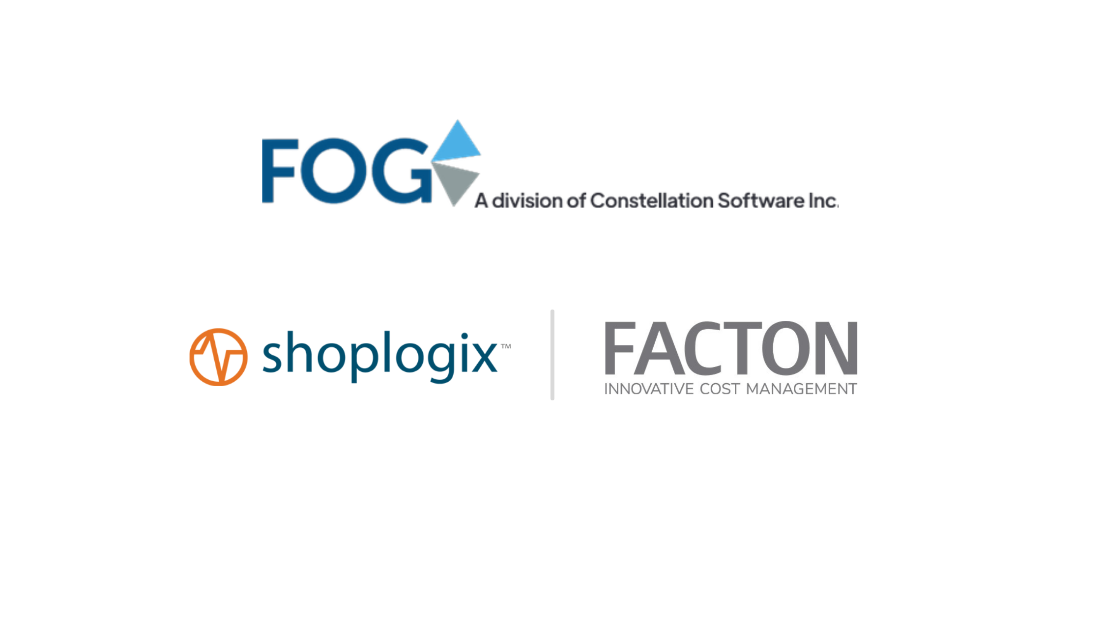 Bild mit Logos von FOG Software Group, Shoplogix und FACTON